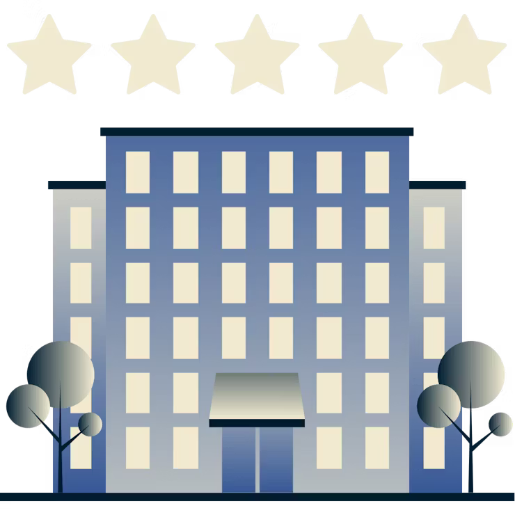 &Uuml;zerinde 5 yıldız olan geniş bir otel.