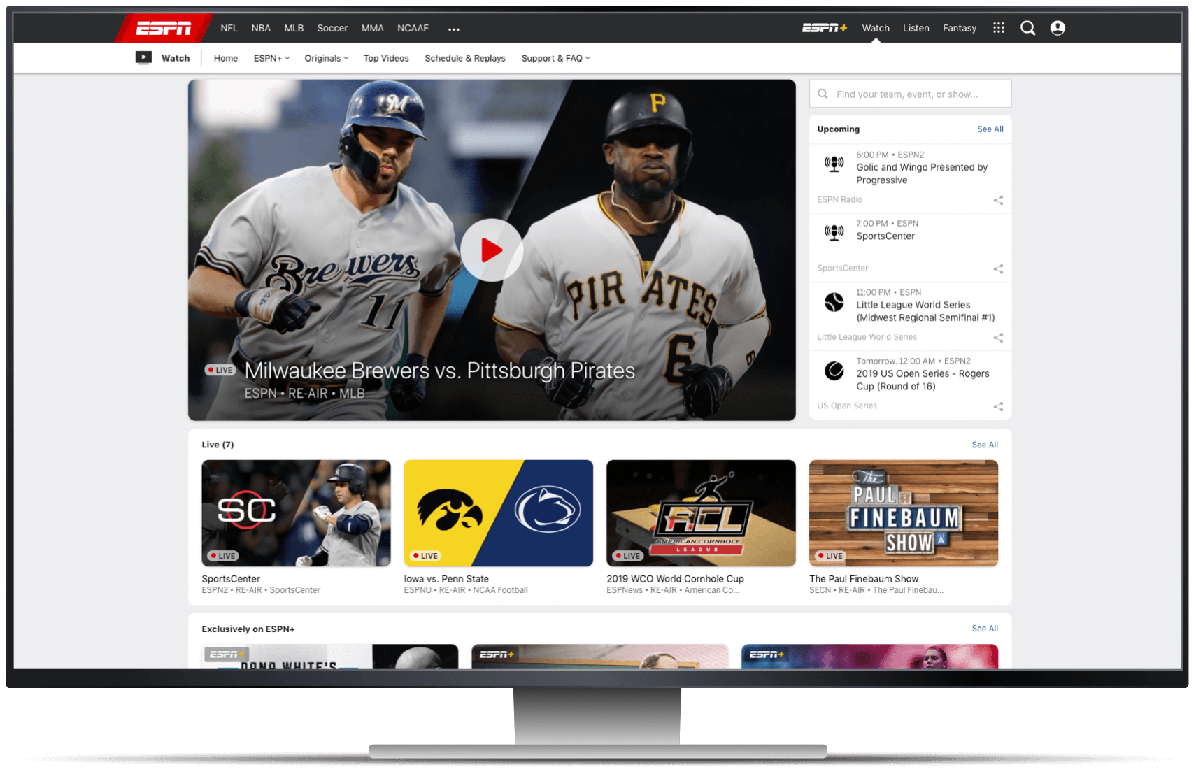 Page d'accueil d'ESPN sur un écran d'ordinateur de bureau