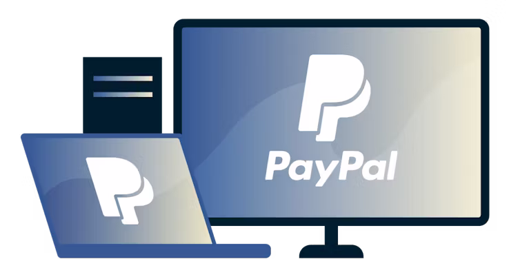 PayPal logosu olan bir masa&uuml;st&uuml; ve diz&uuml;st&uuml; bilgisayar.