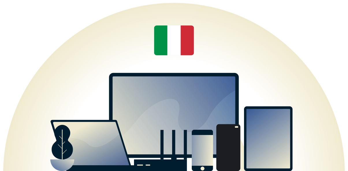 Italia VPN protegiendo una variedad de dispositivos.