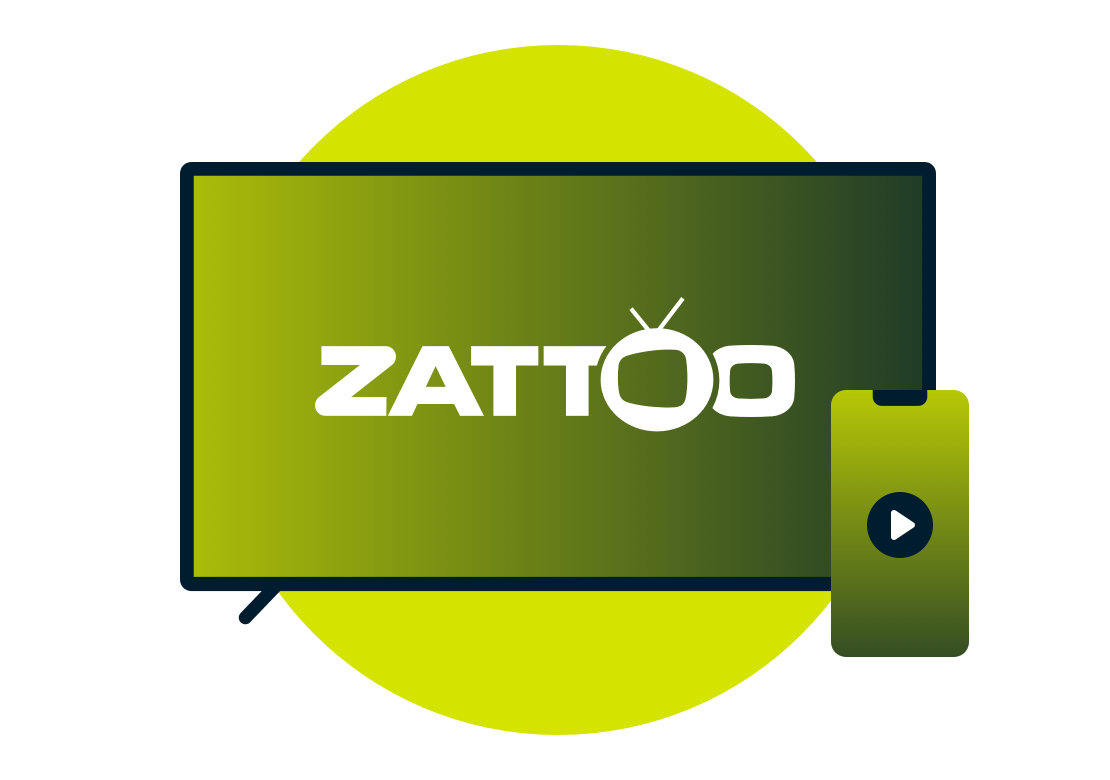 แล็ปท็อปและโทรศัพท์ที่มีโลโก้ Zattoo